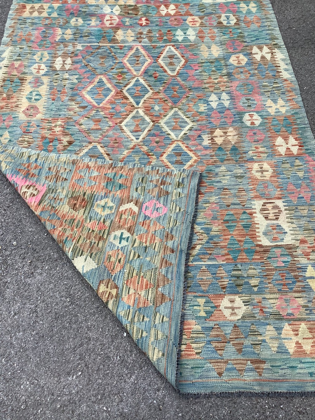 An Anatolian design polychrome flatweave Kilim carpet, 249 x 177cm 249cm x 177cm